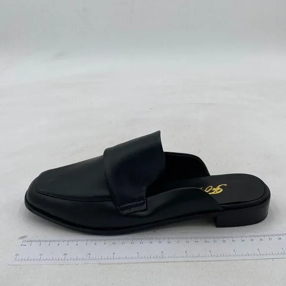 FOWT Black Burnished Round Closed Toe Loafer Mules Slip On Flat Sandals Shoes