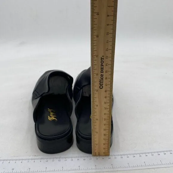 FOWT Black Burnished Round Closed Toe Loafer Mules Slip On Flat Sandals Shoes