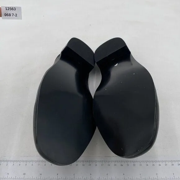 FOWT Black Burnished Round Closed Toe Loafer Mules Slip On Flat Sandals Shoes