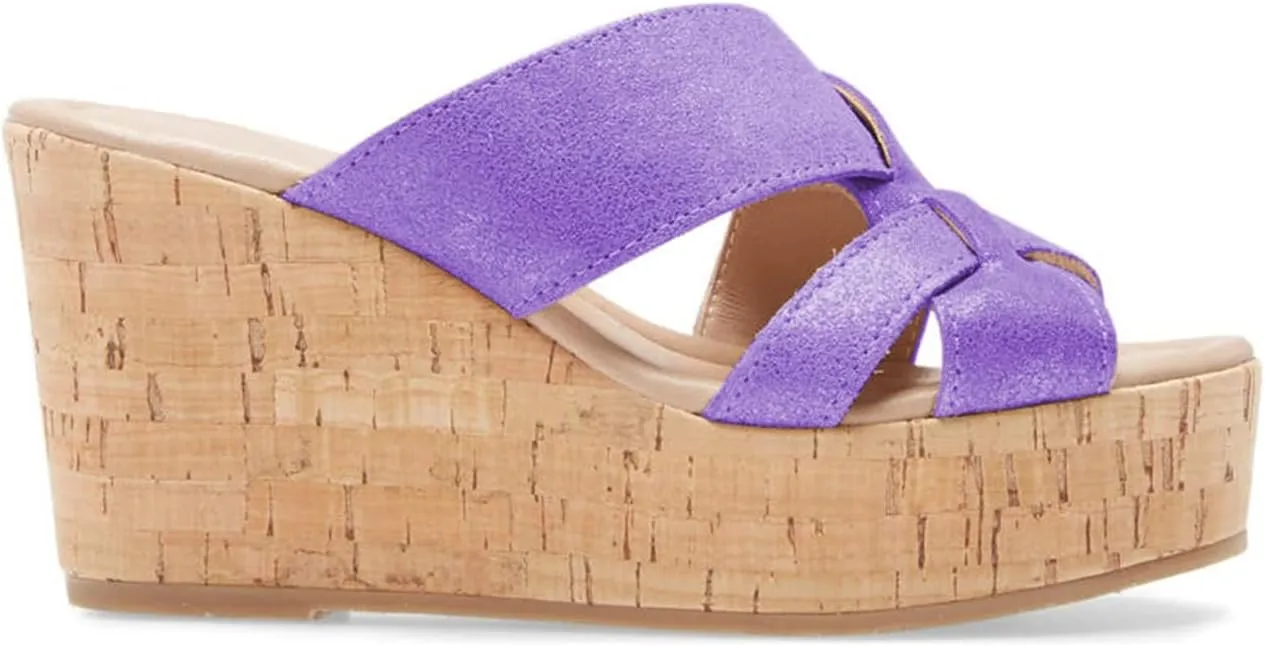 FOWT Women’s Cork Wedge Sandals Cross Strappy High Platform Open Toe Slippers Slip-On Chunky Heels Wide Width Available Shoes Outdoor Beach Casual Size 4-16 US