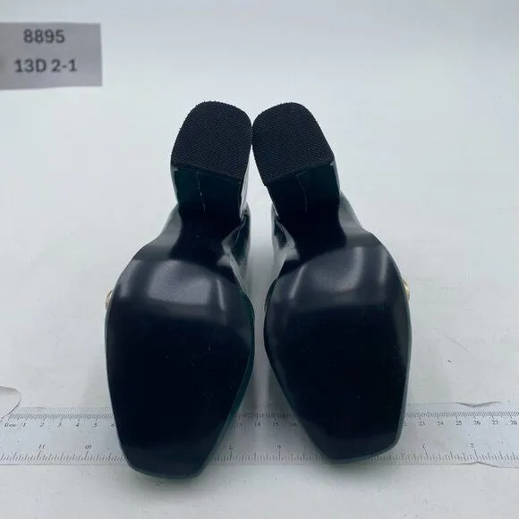 FSJ Green Chunky High Heels Square Toe Loafer Shoes Slip On Office Pumps Buckle