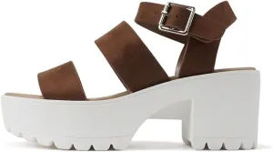 Functional design Heel Block Heavy reduction Strap Suede Sandals Account Cognac Soda Toe Ankle Strappy Open Round