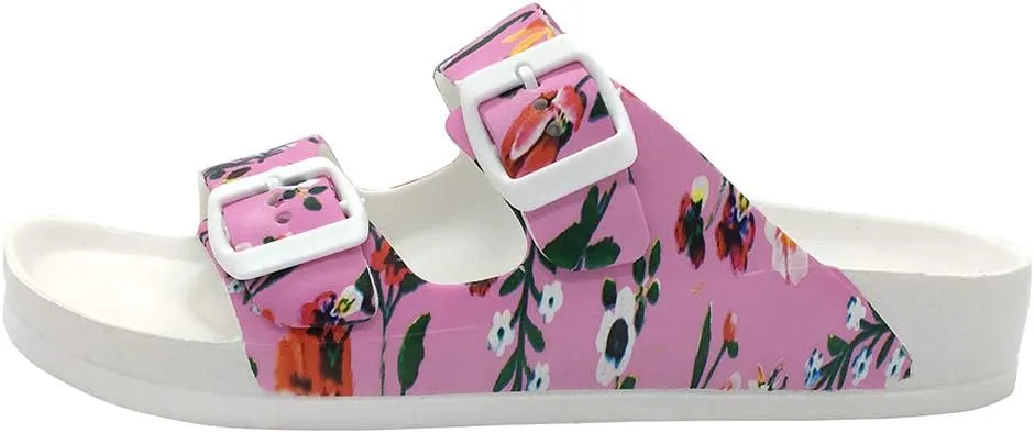 FUNKYMONKEY Women's Comfort Slides Double Buckle Adjustable Plastics Flat Sandals