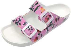 FUNKYMONKEY Women's Comfort Slides Double Buckle Adjustable Plastics Flat Sandals