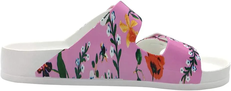FUNKYMONKEY Women's Comfort Slides Double Buckle Adjustable Plastics Flat Sandals