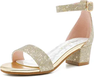 Girls High Heels Sandal for Girls Open Toe Ankle Buckle Strap Dress Shoes for Little Big Kids in Wedding Party Block Chunky Pump Sandals