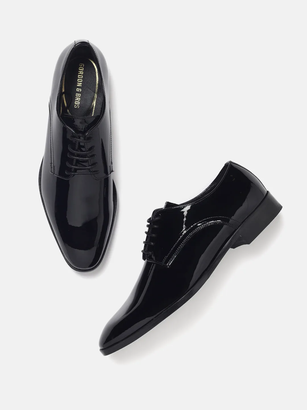 Gordon And Bros Patent Black Men Plain Derby Lace Up Shoes