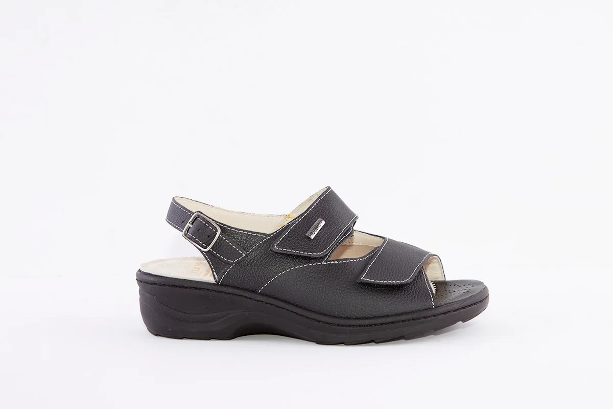HALLUX - 33803 10 WEDGE DOUBLE VELCRO COMFORT SANDAL - BLACK