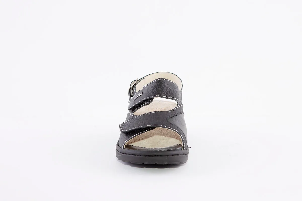 HALLUX - 33803 10 WEDGE DOUBLE VELCRO COMFORT SANDAL - BLACK