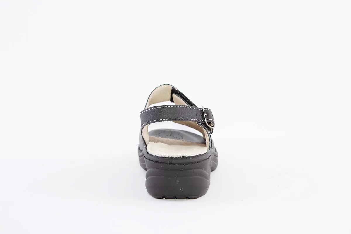 HALLUX - 33803 10 WEDGE DOUBLE VELCRO COMFORT SANDAL - BLACK