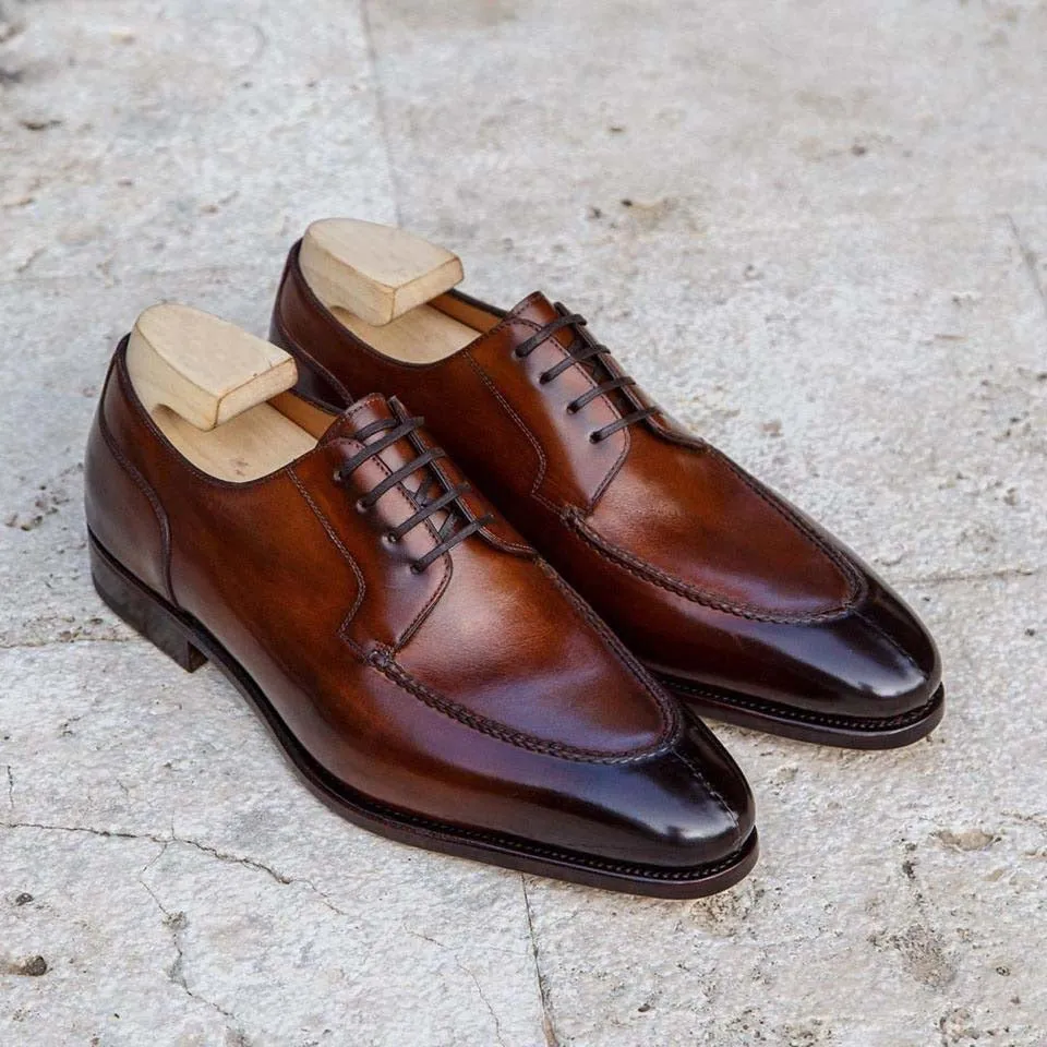Handmade Brown Derby Lace-Up Leather Business Shoes for Men