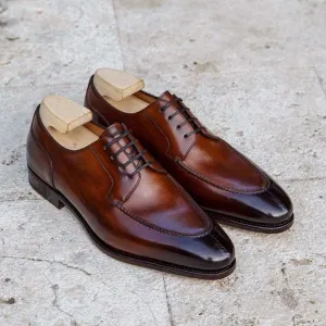 Handmade Brown Derby Lace-Up Leather Business Shoes for Men
