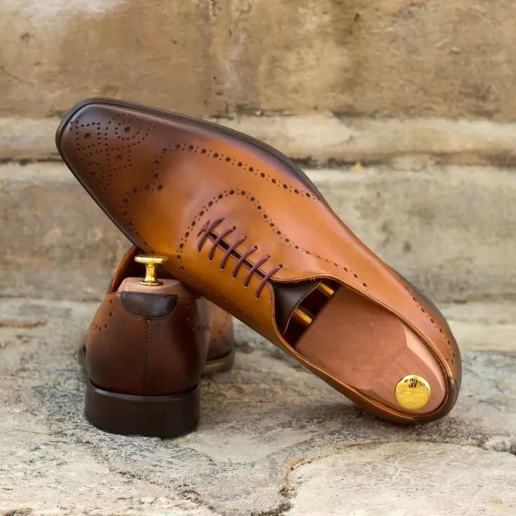 Handmade Shaded Brown Wing Tip Leather Brogue Lace Up Dress Shoe, Office Shoes