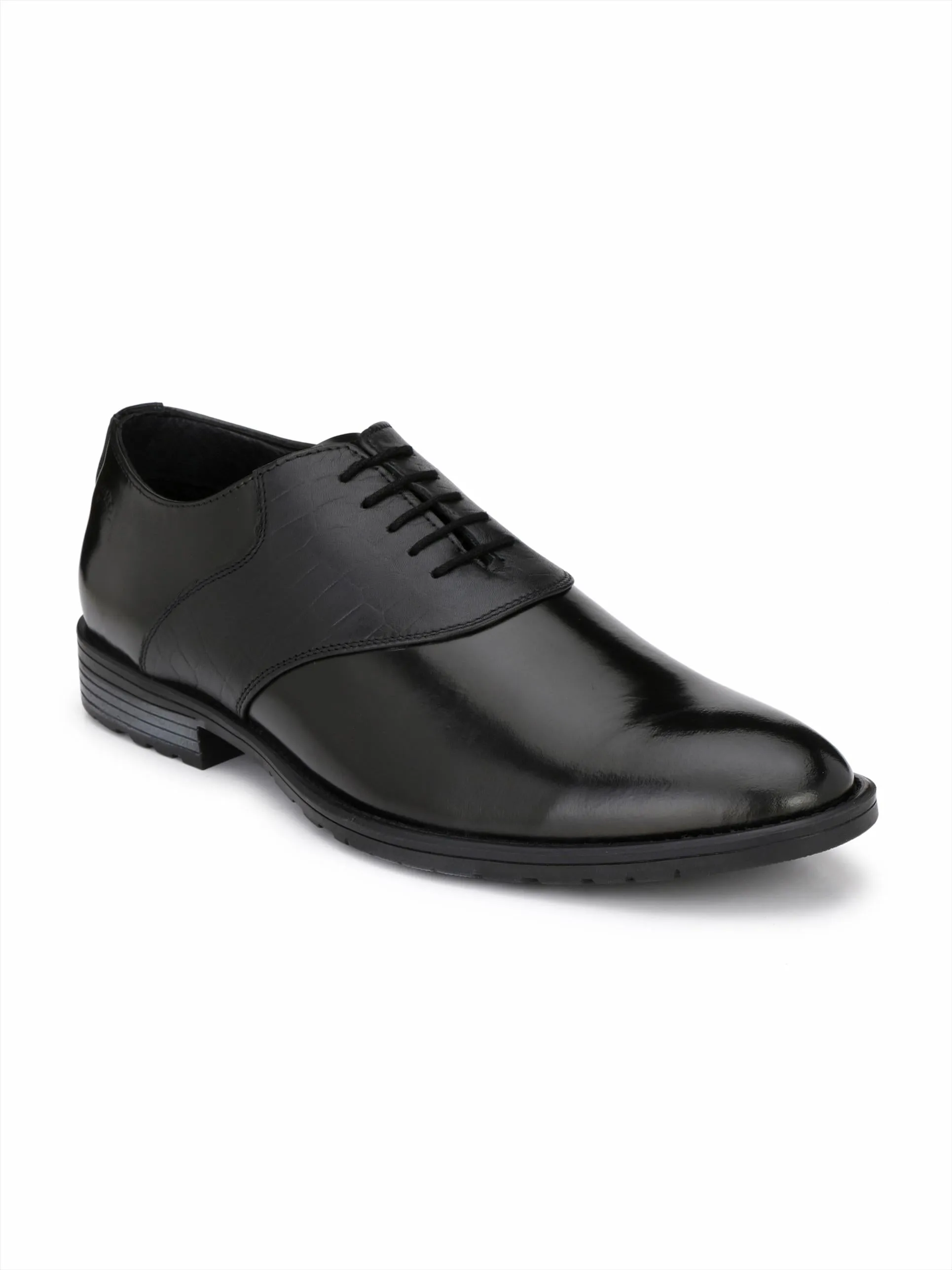 Hitz Men's Black Leather Lace up Formal Shoes