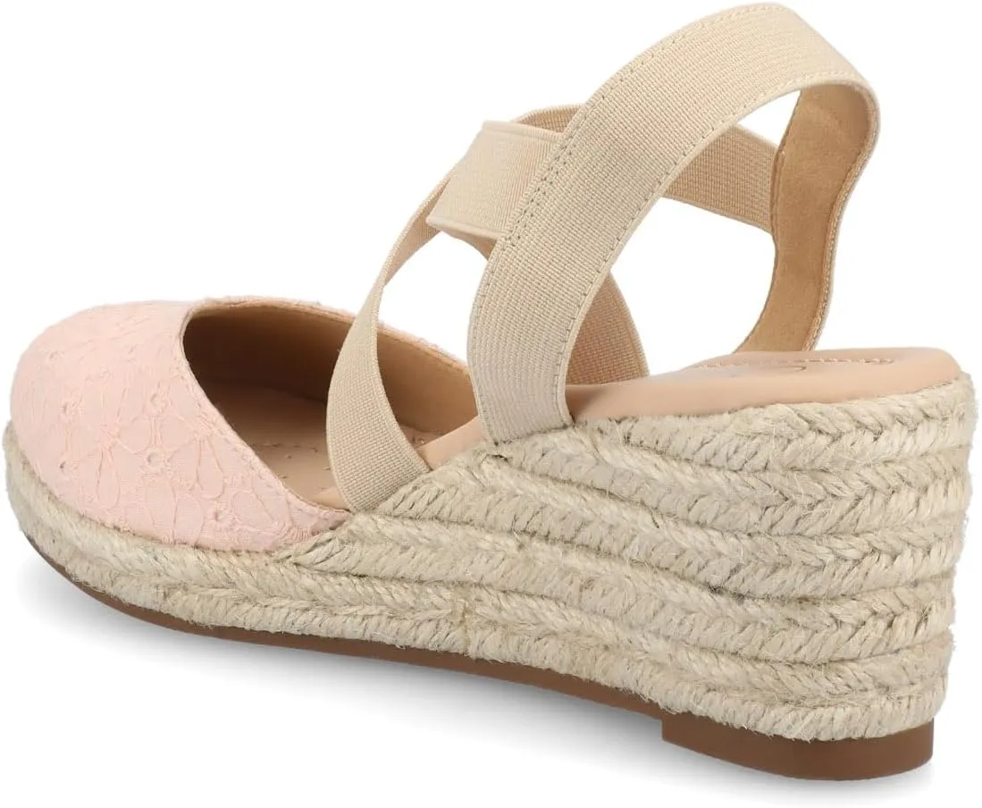 Journee Womens cushioned footbeds Ashlee wedge heel espadrille sandal soft fabric uppers ankle strap sandal round-toe