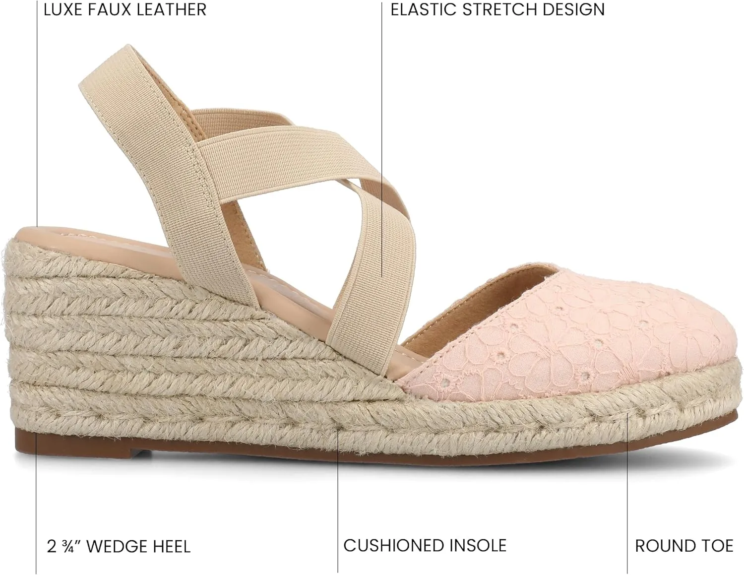 Journee Womens cushioned footbeds Ashlee wedge heel espadrille sandal soft fabric uppers ankle strap sandal round-toe