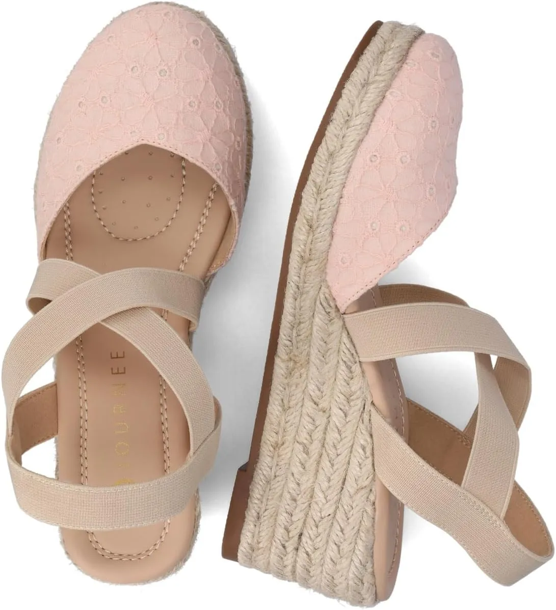 Journee Womens cushioned footbeds Ashlee wedge heel espadrille sandal soft fabric uppers ankle strap sandal round-toe