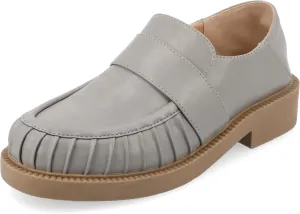 Journee Womens Ruched Lakenn Comfort Foam Slip On Closed Round Toe Crash Back Block Heel Loafer Flats Grey, 7