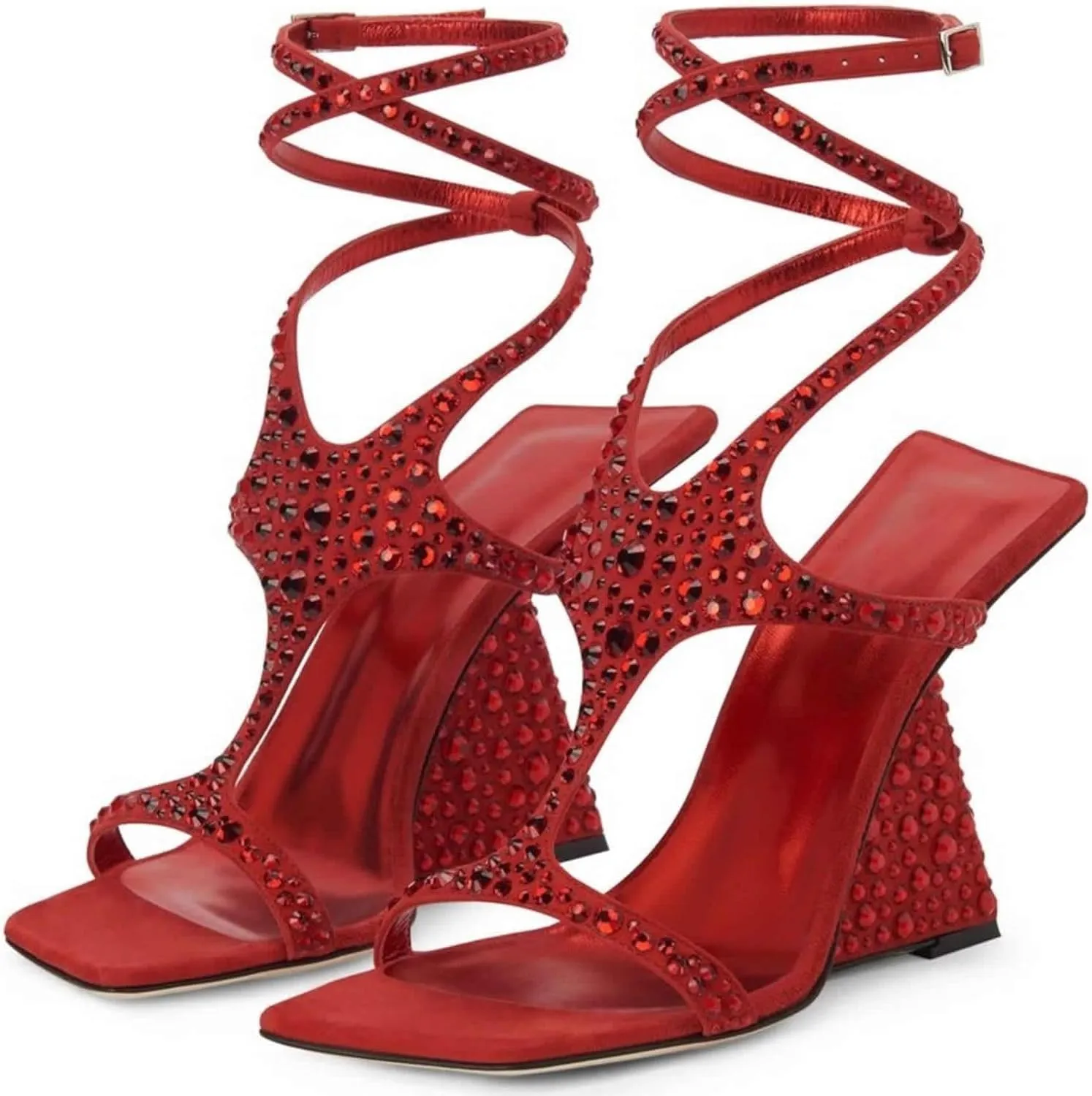 Kluolandi Women's Wedge Heeled Sandals Open Toe Criss-cross Strappy Sandals Heels Dress Shoes with Cut-out Design
