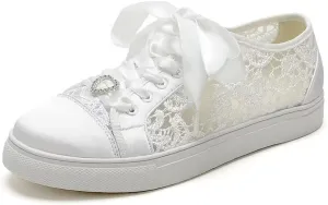 Lace Wedding Sneakers for Bride Low Top Bridal Tennis Shoes Comfortable Wedding Shoes