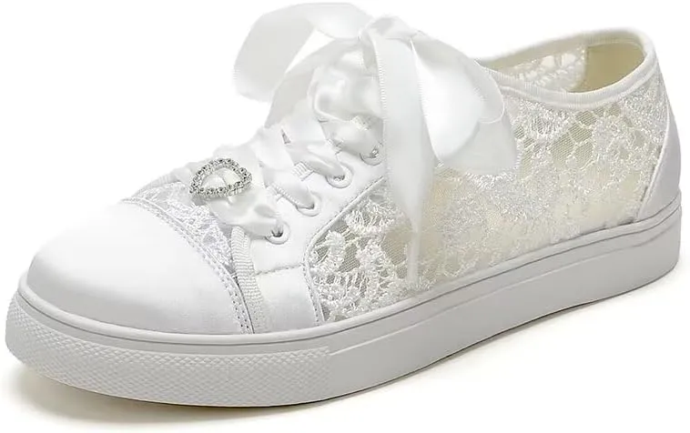 Lace Wedding Sneakers for Bride Low Top Bridal Tennis Shoes Comfortable Wedding Shoes