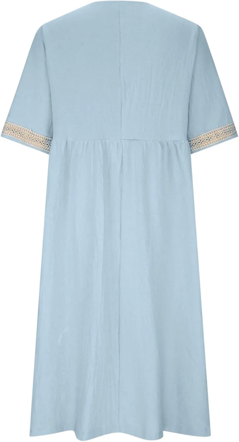 Lastesso Dresses for Women 2024 Trendy Lace V Neck Short Sleeve Summer Relaxed Size Sundresses Casual Boho Beach Maxi Dress