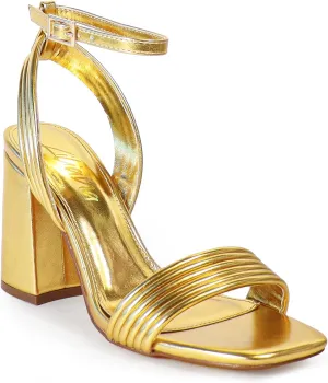 Liliana Women's Open Toe Ankle Strap High Chunky Heel Sandals