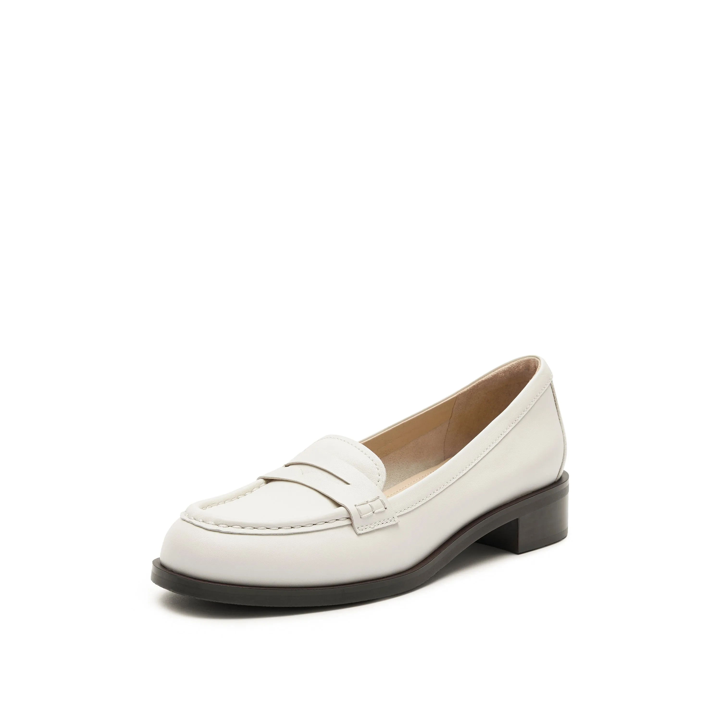 Loafers - Leather Slip-On Block Heel Loafer EUO01