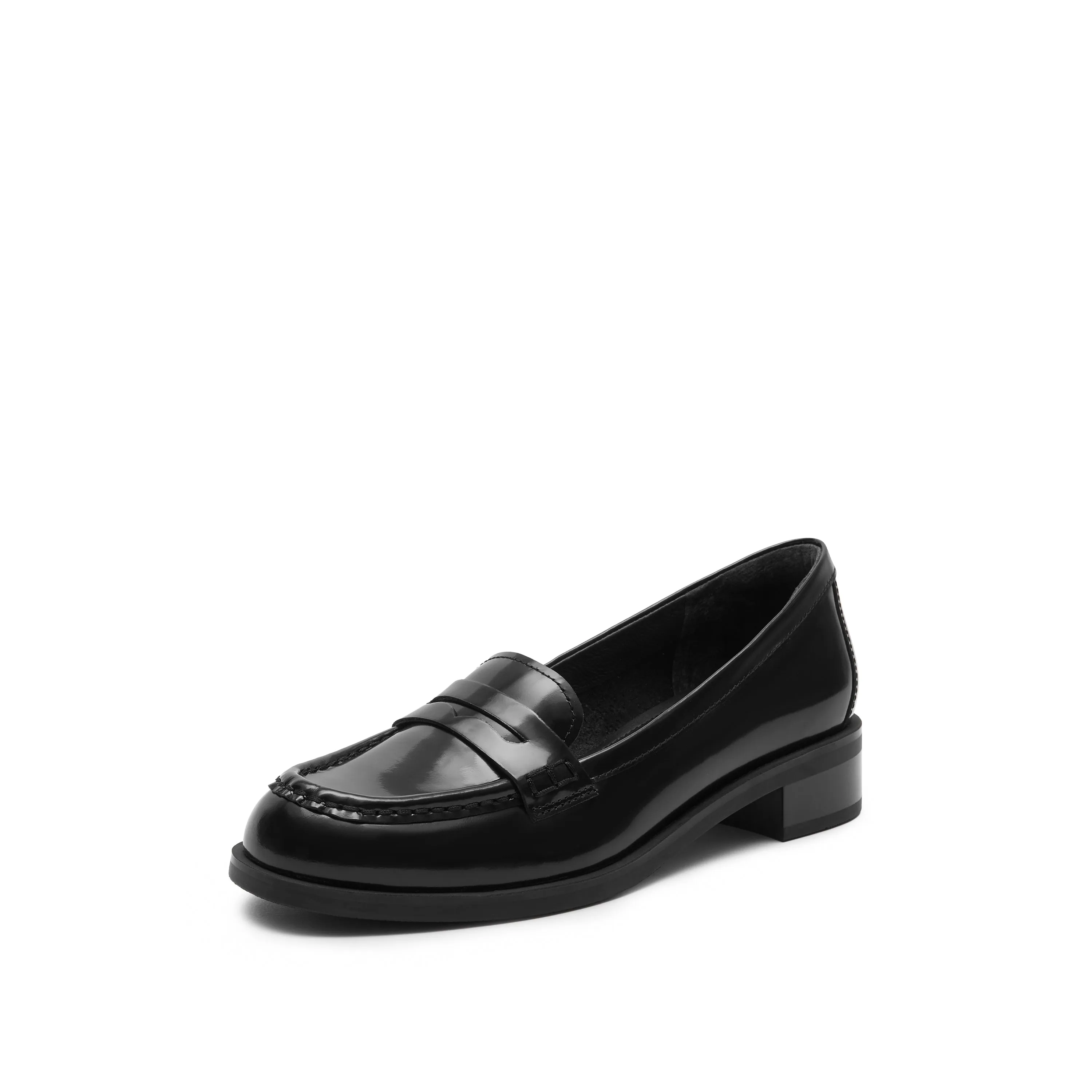 Loafers - Leather Slip-On Block Heel Loafer EUO01