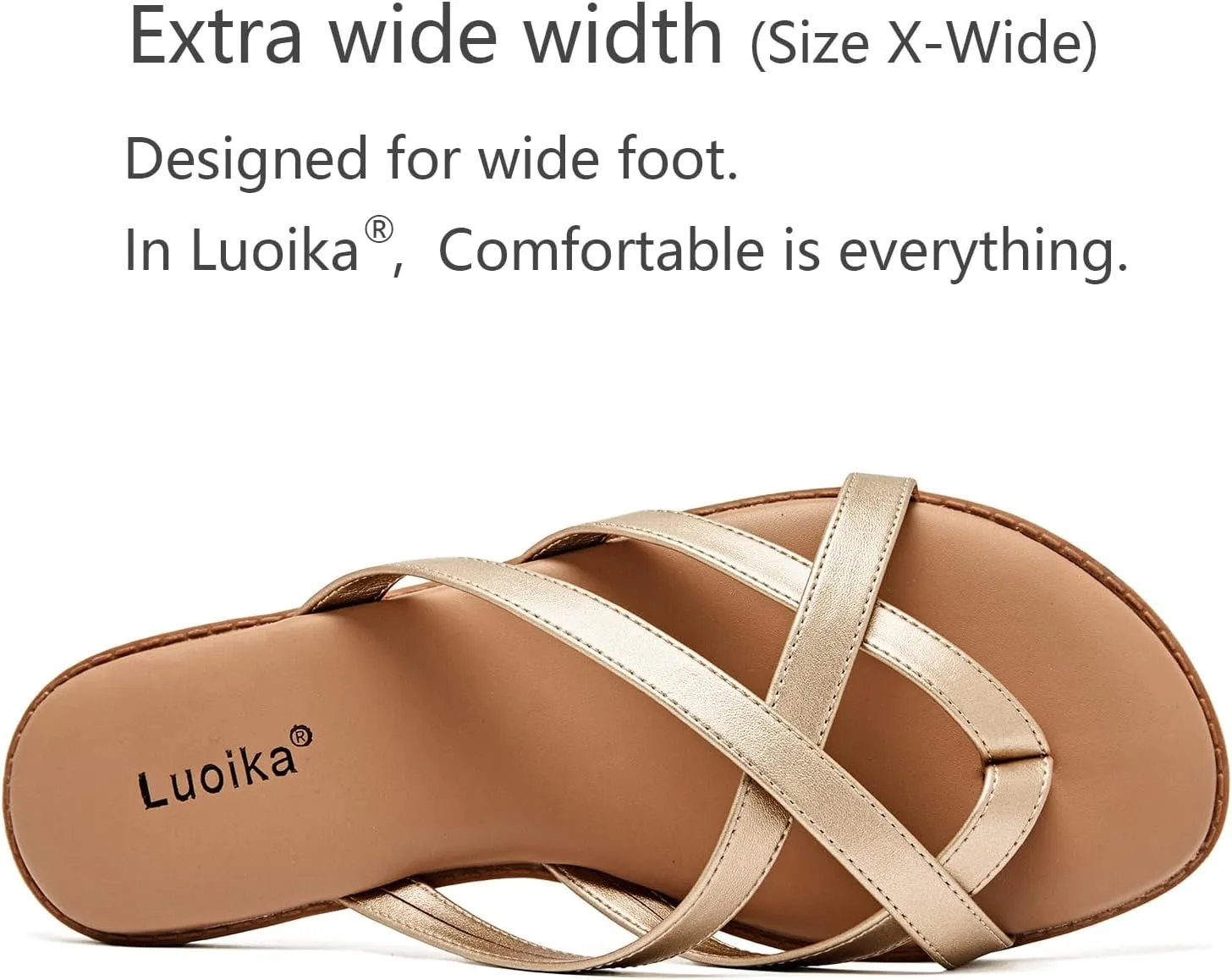 Luoika Women's Wide Width Flat Sandals, Flip Flop Slides Sandal Casual Strapy Sandal Slip on Summer Beach Shoes for Women.