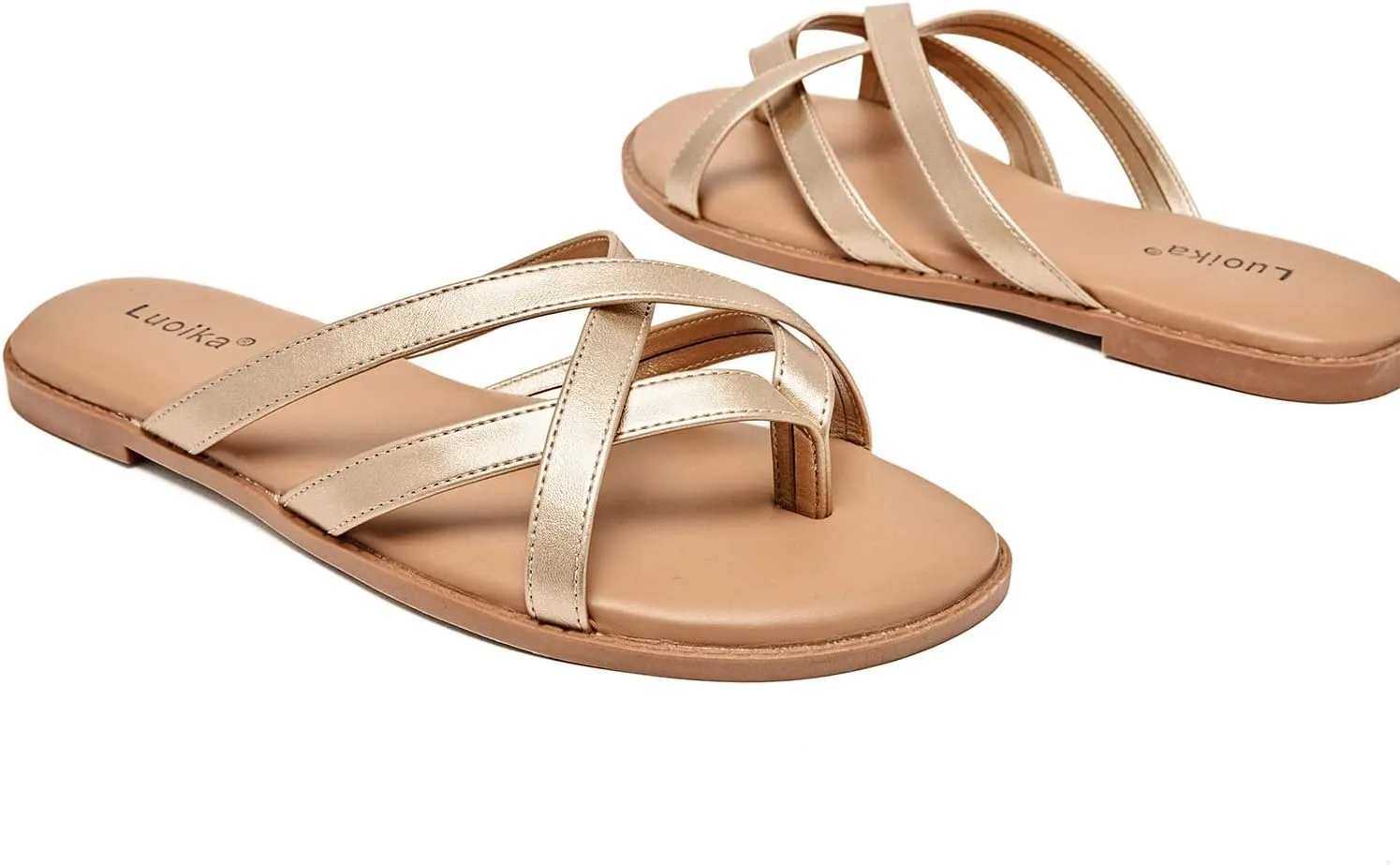 Luoika Women's Wide Width Flat Sandals, Flip Flop Slides Sandal Casual Strapy Sandal Slip on Summer Beach Shoes for Women.