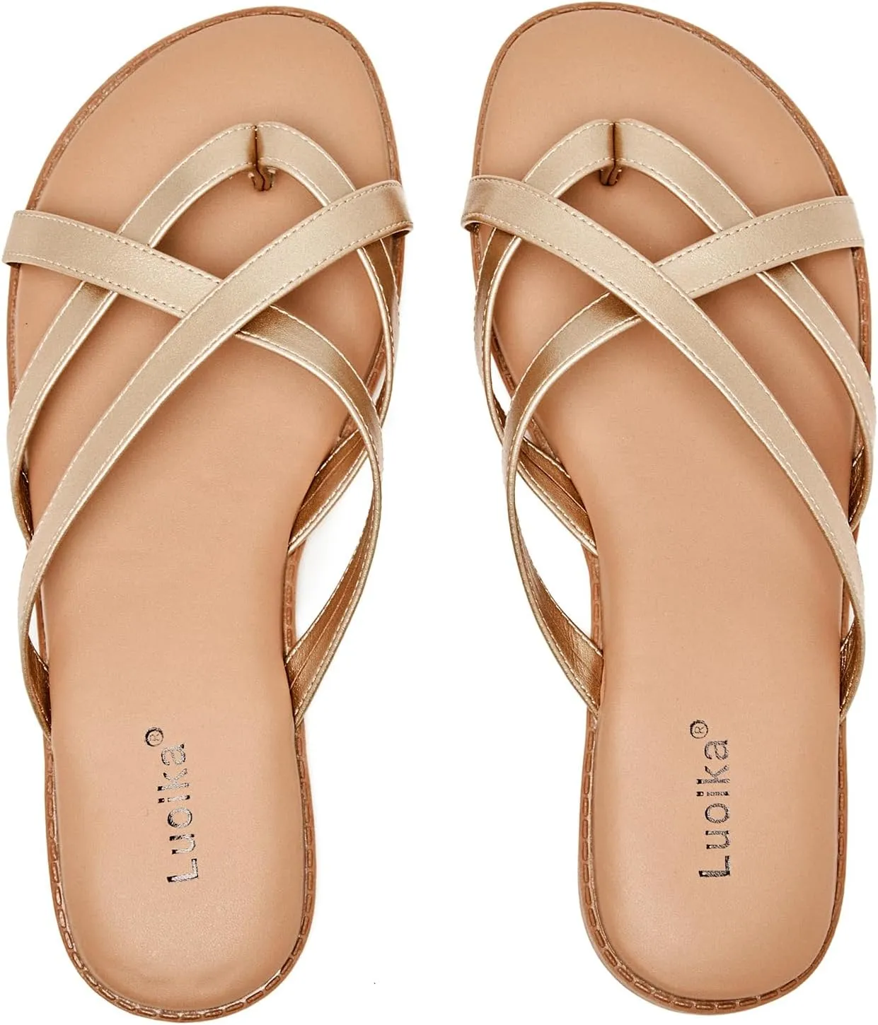 Luoika Women's Wide Width Flat Sandals, Flip Flop Slides Sandal Casual Strapy Sandal Slip on Summer Beach Shoes for Women.