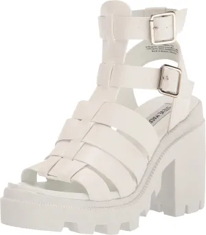 Machine learning Heel Steve Cosmic Strappy Squared Madden Heeled Special edition Toe Block Sandals Buckle White