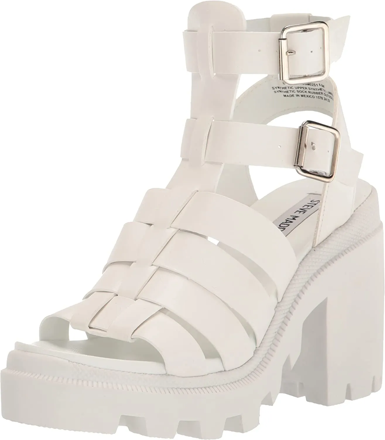 Machine learning Heel Steve Cosmic Strappy Squared Madden Heeled Special edition Toe Block Sandals Buckle White