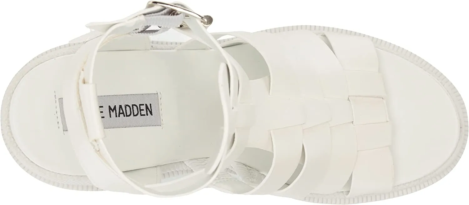 Machine learning Heel Steve Cosmic Strappy Squared Madden Heeled Special edition Toe Block Sandals Buckle White