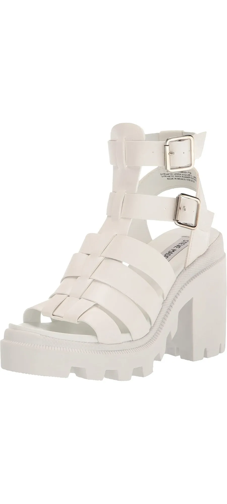 Machine learning Heel Steve Cosmic Strappy Squared Madden Heeled Special edition Toe Block Sandals Buckle White