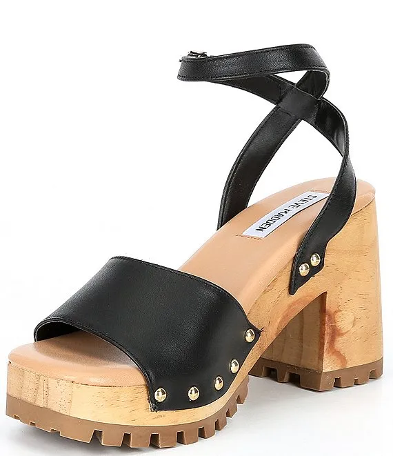 Madden Open Secure packaging Steve Ankle Squared Sandals Special edition Leather Strap Black Ocala Toe Platform
