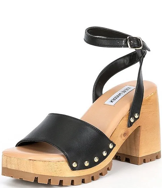 Madden Open Secure packaging Steve Ankle Squared Sandals Special edition Leather Strap Black Ocala Toe Platform