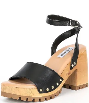 Madden Open Secure packaging Steve Ankle Squared Sandals Special edition Leather Strap Black Ocala Toe Platform