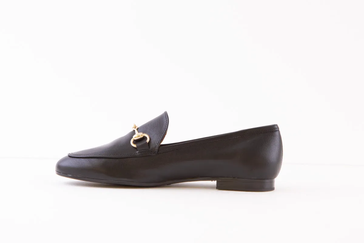 MARIA JAEN - 6002V FLAT LOAFER WITH GOLD CHAIN DETAIL - BLACK LEATHER