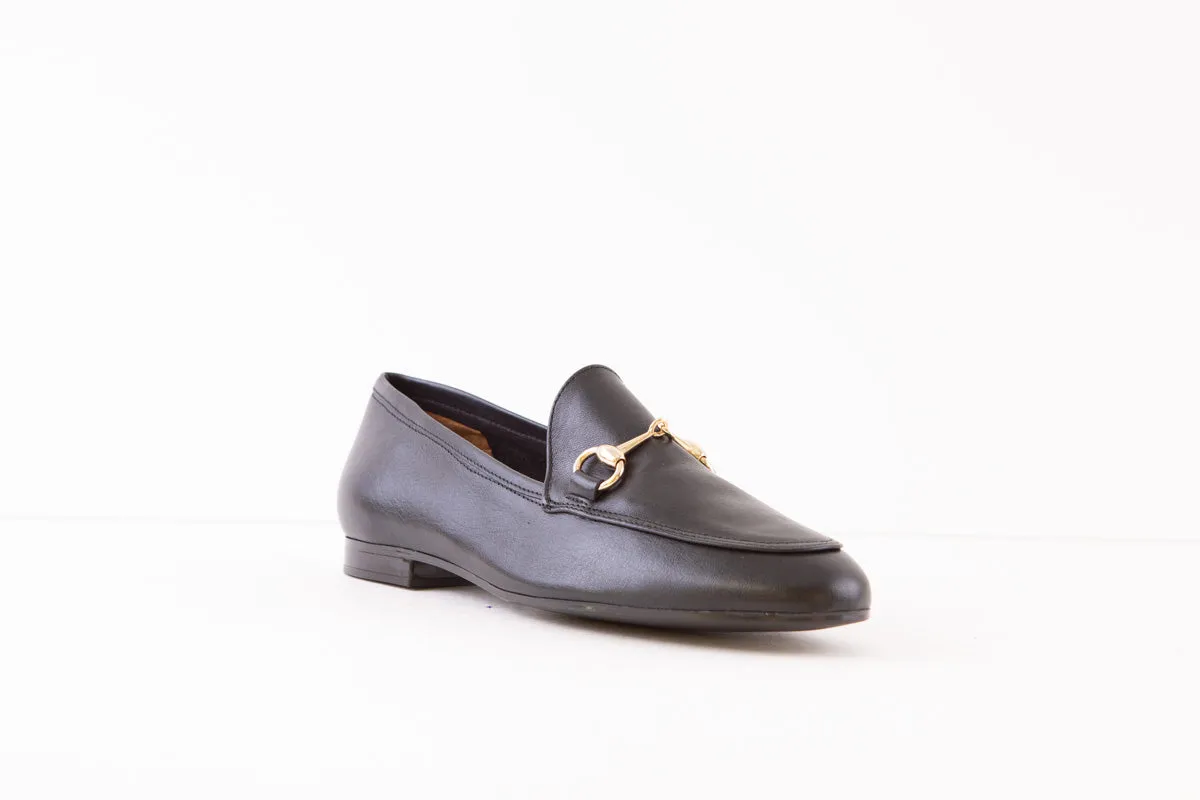 MARIA JAEN - 6002V FLAT LOAFER WITH GOLD CHAIN DETAIL - BLACK LEATHER