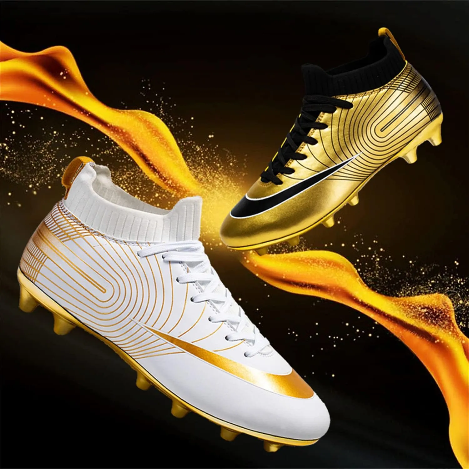 MDPCX Competitive Unisex Kids Soccer Shoes Men Indoor Outdoor Football Boots Athletic Turf Team Cleat Running Sports Lightweight Breathable Anti-Skid Damping Shoes