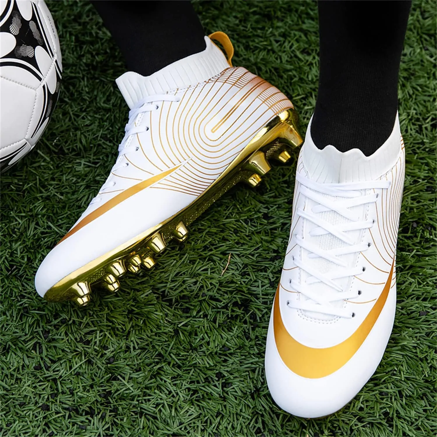 MDPCX Competitive Unisex Kids Soccer Shoes Men Indoor Outdoor Football Boots Athletic Turf Team Cleat Running Sports Lightweight Breathable Anti-Skid Damping Shoes