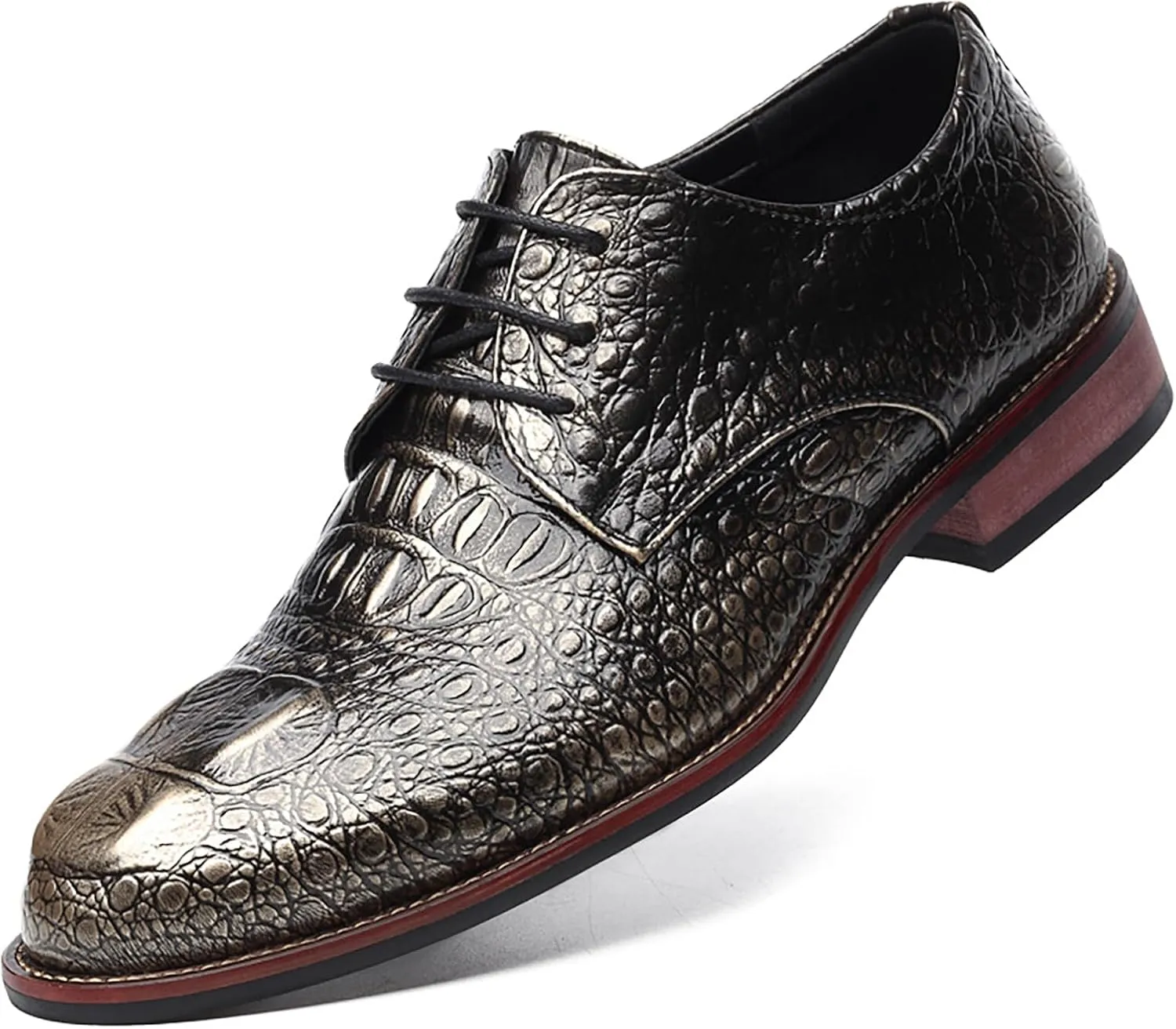 Men's Alligator Lace Up Dress Shoes Men's Crocodile Print Round Toe Oxford Shoes,Classical Business Formal Derby Shoes for Men