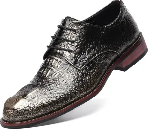Men's Alligator Lace Up Dress Shoes Men's Crocodile Print Round Toe Oxford Shoes,Classical Business Formal Derby Shoes for Men