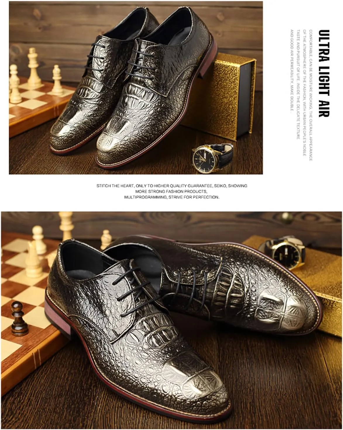 Men's Alligator Lace Up Dress Shoes Men's Crocodile Print Round Toe Oxford Shoes,Classical Business Formal Derby Shoes for Men