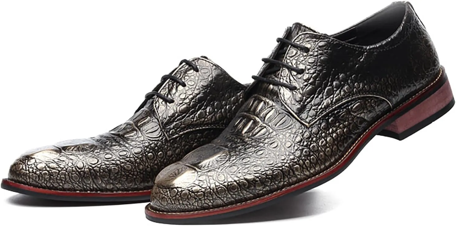 Men's Alligator Lace Up Dress Shoes Men's Crocodile Print Round Toe Oxford Shoes,Classical Business Formal Derby Shoes for Men