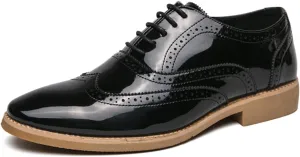 Mens Brogue Patent Leather Lace Up Formal Oxford Classic Wing Tips Tuxedo Modern Business Dress Wedding Derby Shoes