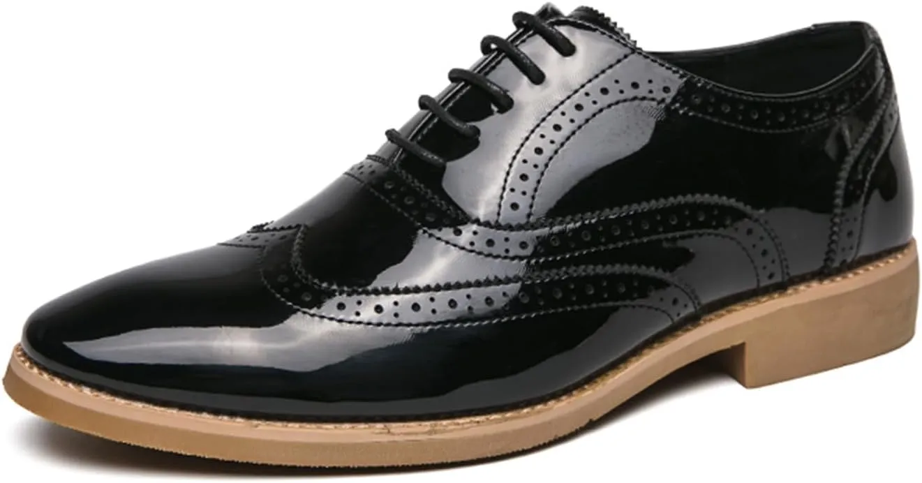 Mens Brogue Patent Leather Lace Up Formal Oxford Classic Wing Tips Tuxedo Modern Business Dress Wedding Derby Shoes