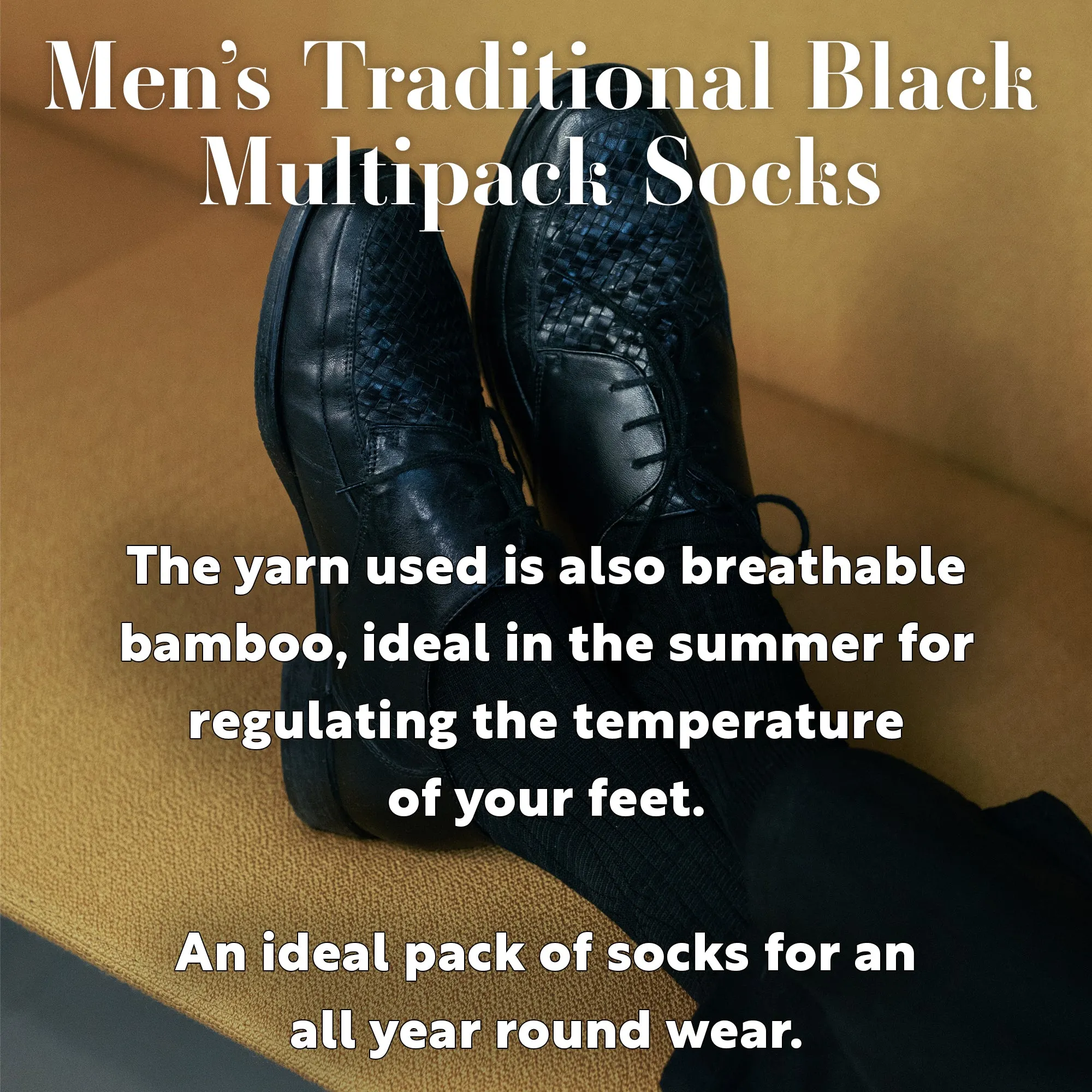 Mens Cotton Plain Black Dress Socks (Multipack Options)